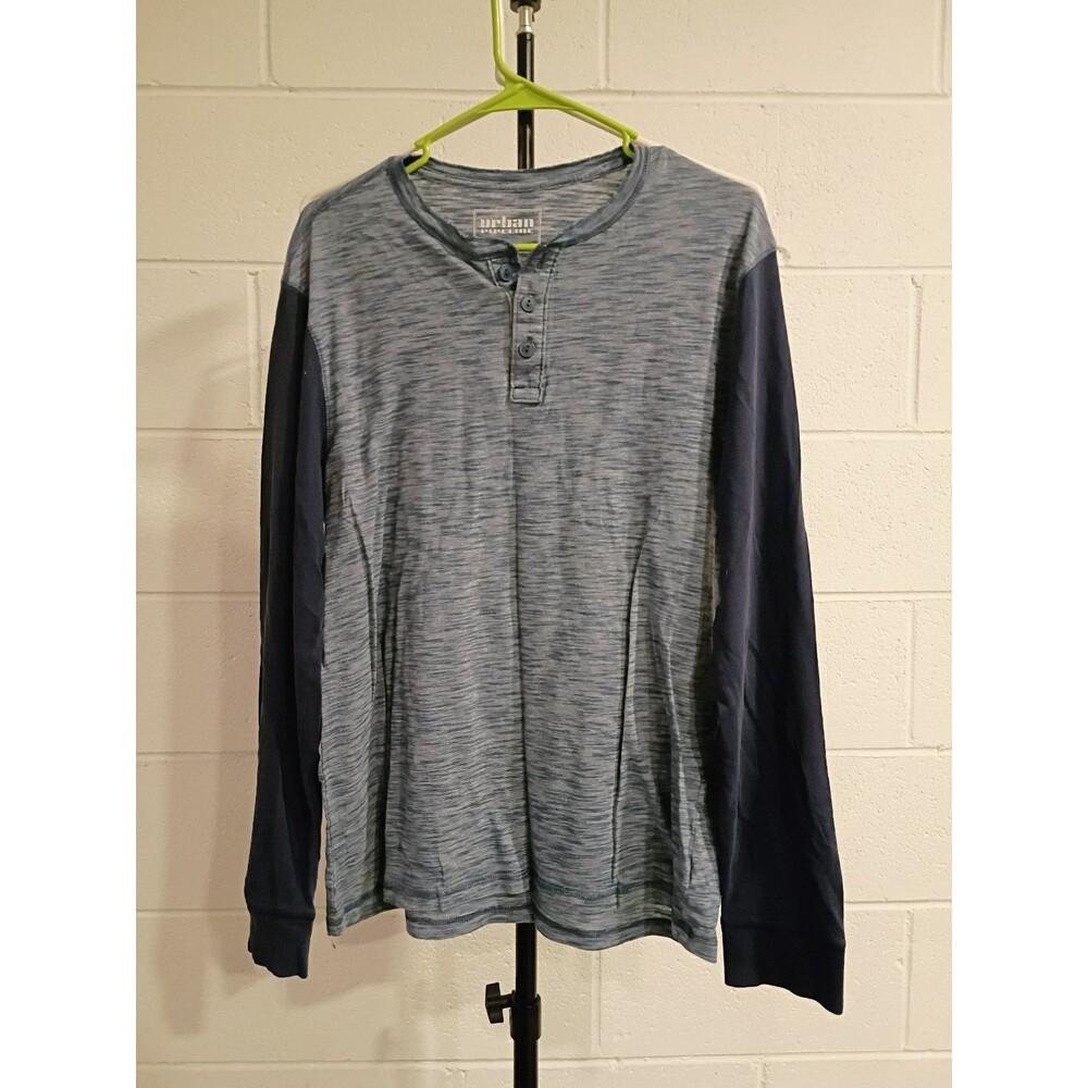 Urban Pipeline Men's Size L Long Sleeve Henley T-Shirt Blue Heathered Navy Block